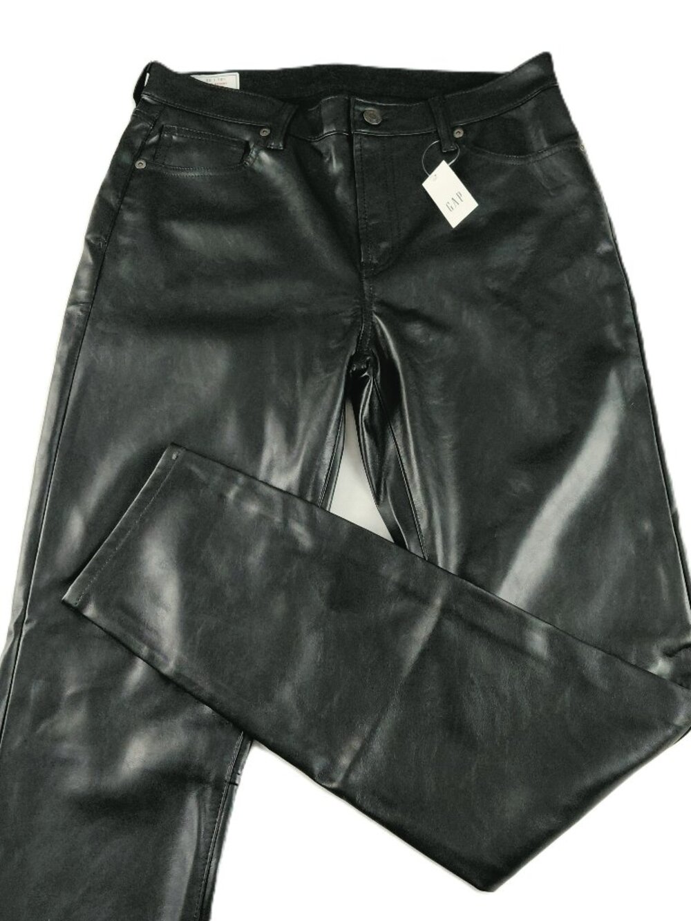 GAP True Skinny Mid Rise Faux Leather Pant Women's Size 10 Long Black Y2K Moto